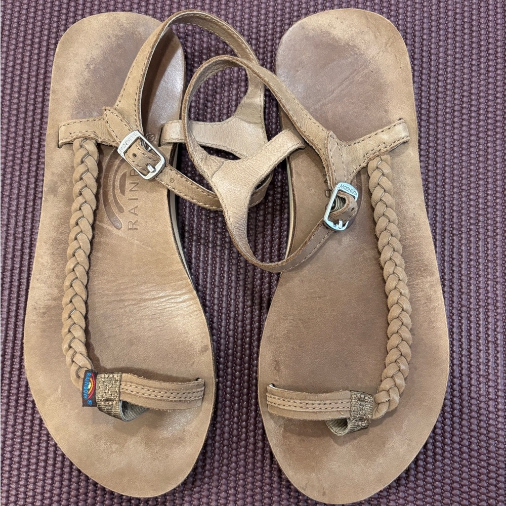 Women’s Brown Braided Leather Thong Sandals